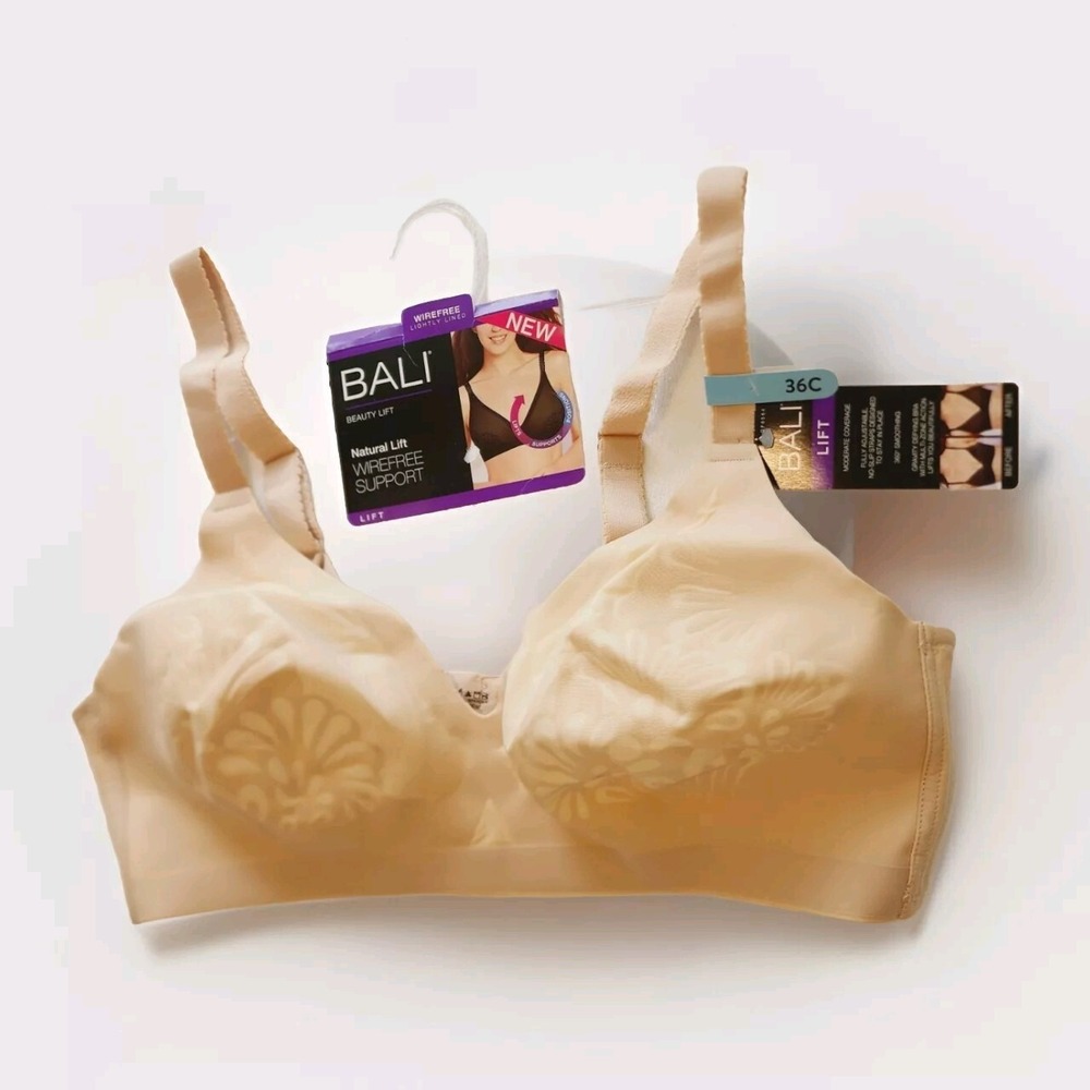 Bali Women's Bra Wireless Fully Adjustable Size 36C Beige No-Slip Straps